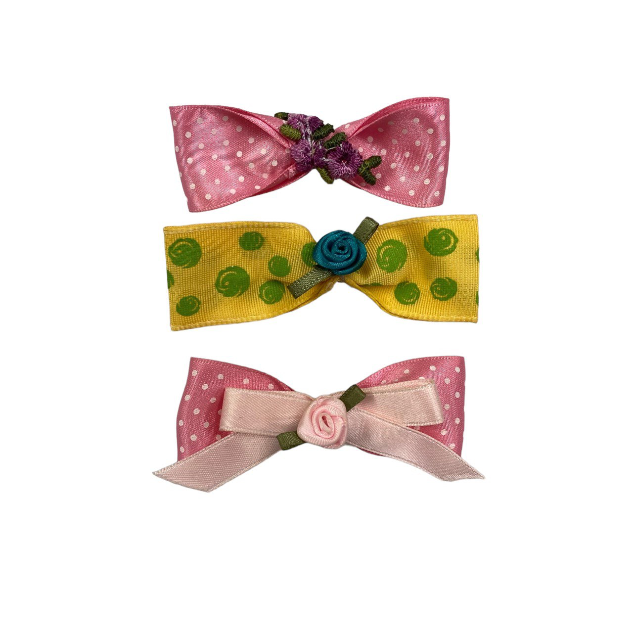 Dog Hair Bow Clips Set of 3 Pink and Yellow