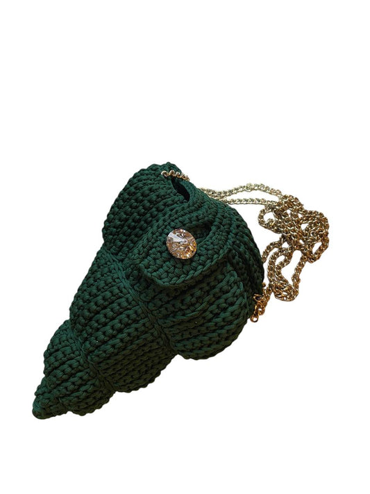 Seashell Crochet Bag in Green with Swarovski Button