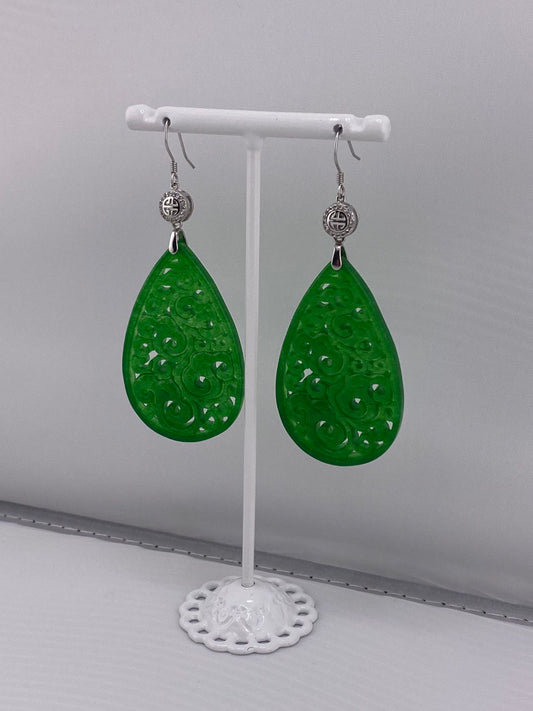 Jade Earrings. Green Jade. Silver.